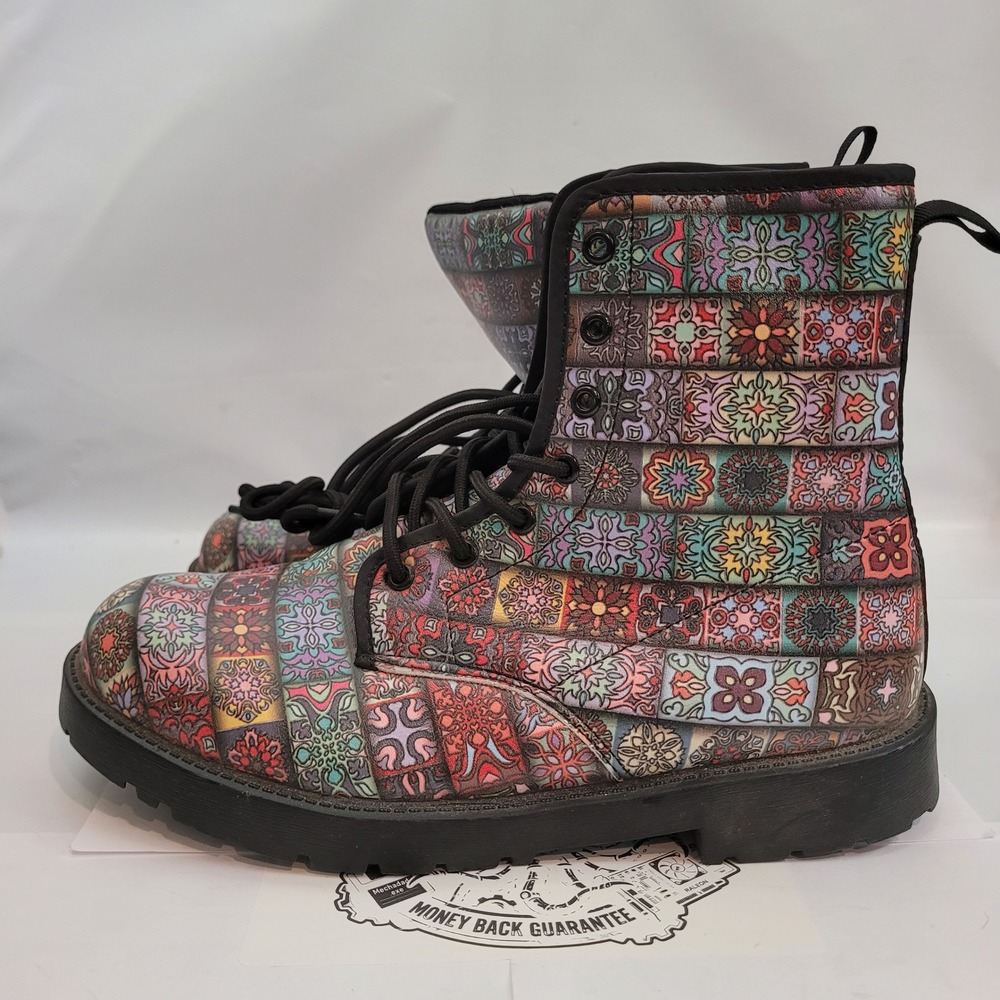 New Combat Unisex Boots | Womens 9 | Mens 7 | Mosaic Kaleidoscope
